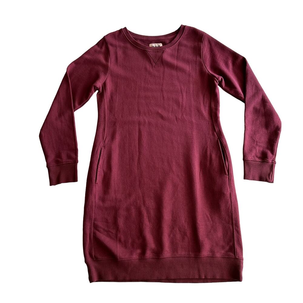 Pact Downtime Organic Cotton Crewneck Pockets Raisin Berry Sweatshirt Dress M